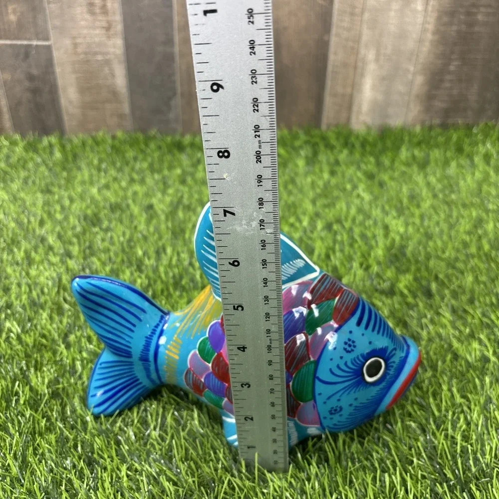 Vintage Hand Painted Ceramic Fish‎ Figurine Colorful Folk Art Coastal Decor